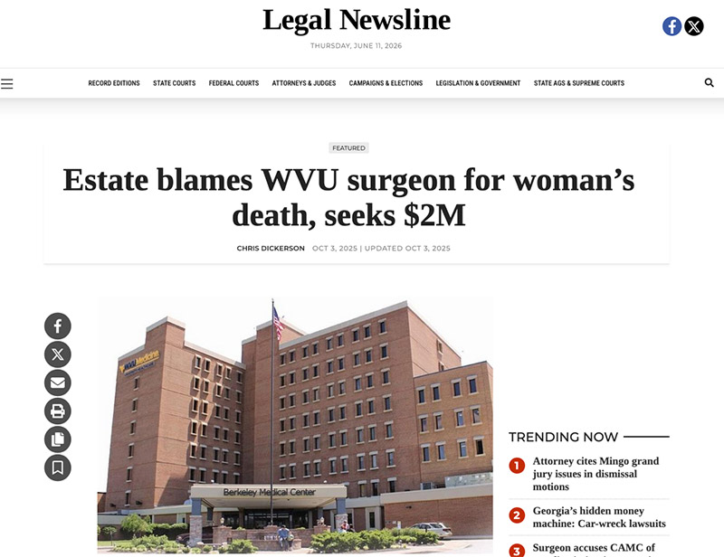 Estate of Berkeley County Woman Files $2 Million Medical Negligence Lawsuit